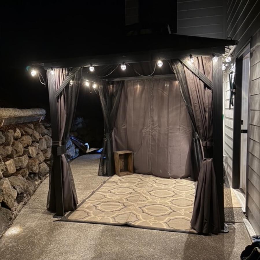 PURPLE LEAF Hardtop Tuinpaviljoen Essential met Neutraal Witte Verlichting, Gegalvaniseerd Stalen Dak, Aluminium Frame, Gordijnen en Klamboe – Grijs