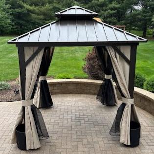 PURPLE LEAF Hardtop Tuinpaviljoen Essential met Neutraal witte LED-verlichting , Gegalvaniseerd Stalen Dak, Aluminium Frame, Gordijnen en Klamboe – Brons