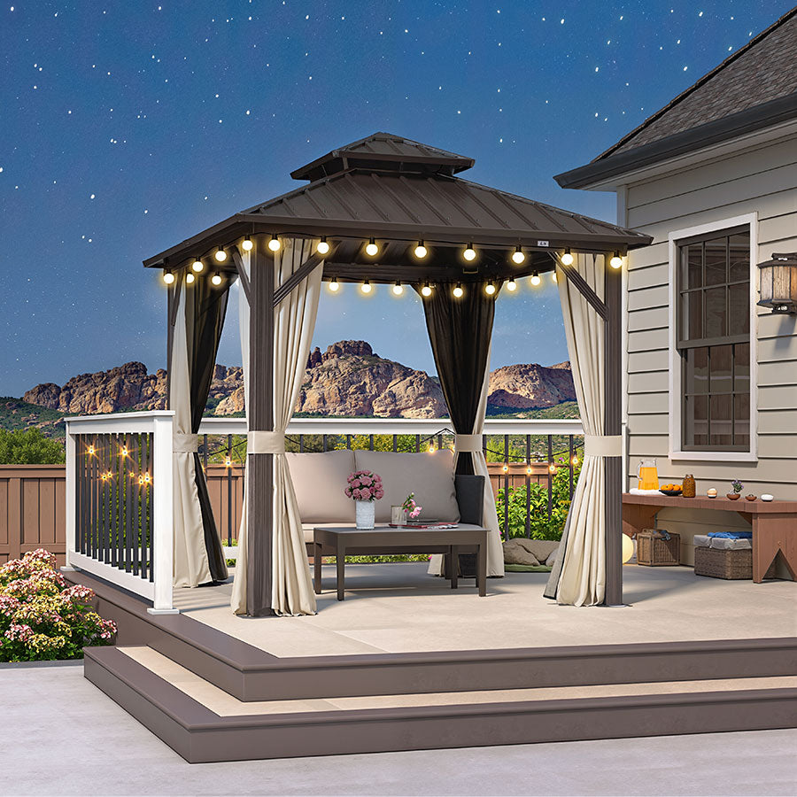 PURPLE LEAF Essential Hardtop Tuinpaviljoen Bronzen Frame Dubbel Dak Tuin Warmwitte Verlichting