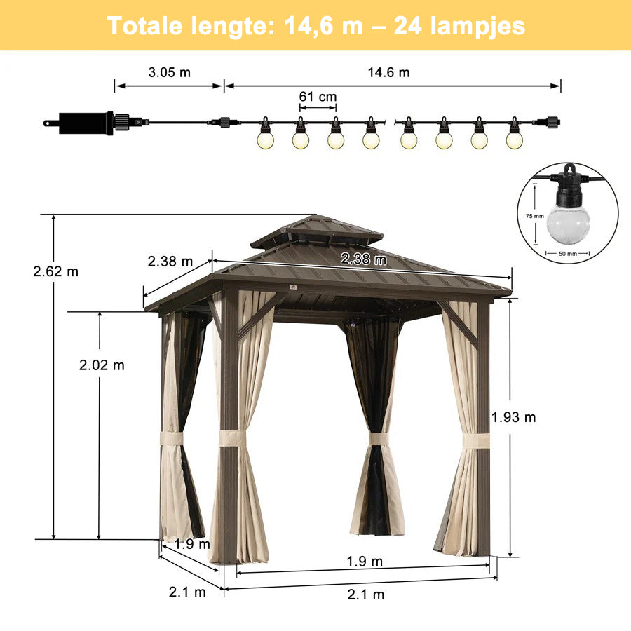 PURPLE LEAF Essential Hardtop Tuinpaviljoen Bronzen Frame Dubbel Dak Tuin Warmwitte Verlichting