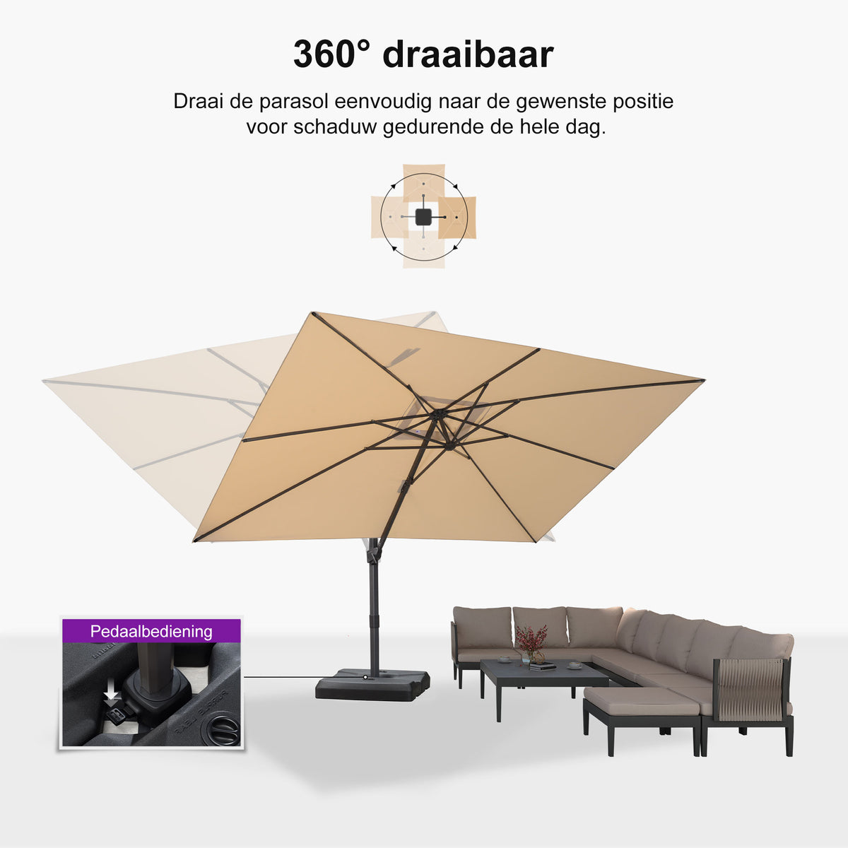 PURPLE LEAF Betaalbare Grote Parasol – Traploos Kantelbare Zweefparasol voor Tuin & Terras