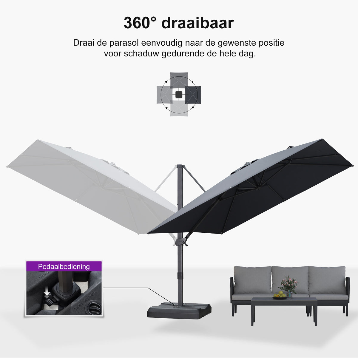 PURPLE LEAF Betaalbare Grote Parasol – Traploos Kantelbare Zweefparasol voor Tuin & Terras