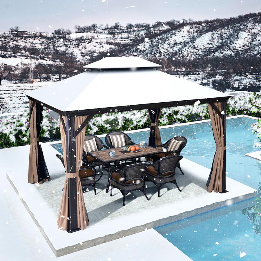 PURPLE LEAF Hardtop Prieel Frame Aluminium Gegalvaniseerd Stalen Dak Zonwering Partytent met Gordijn en Klamboe