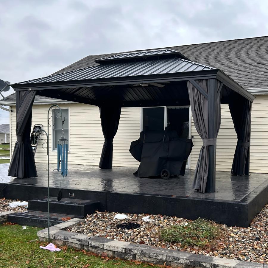 PURPLE LEAF Hardtop Tuinpaviljoen Essential met Warmwitte Verlichting, Gegalvaniseerd Stalen Dak, Aluminium Frame, Gordijnen en Klamboe – Grijs