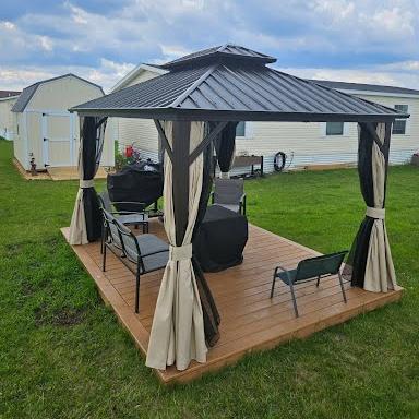 PURPLE LEAF Hardtop Tuinpaviljoen Essential met Neutraal witte LED-verlichting , Gegalvaniseerd Stalen Dak, Aluminium Frame, Gordijnen en Klamboe – Brons