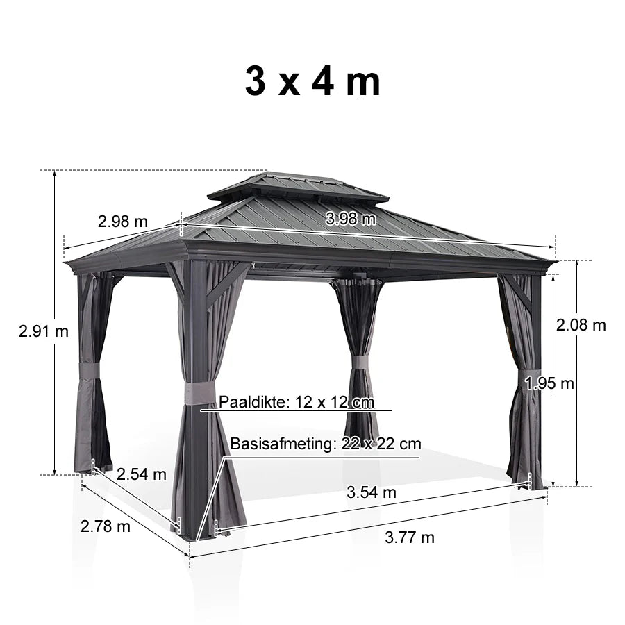 PURPLE LEAF Tuinpaviljoen Voor Achtertuin, Hardtop, Gegalvaniseerde Stalen Luifel, met Sfeerverlichting – Transparante Uitvoering