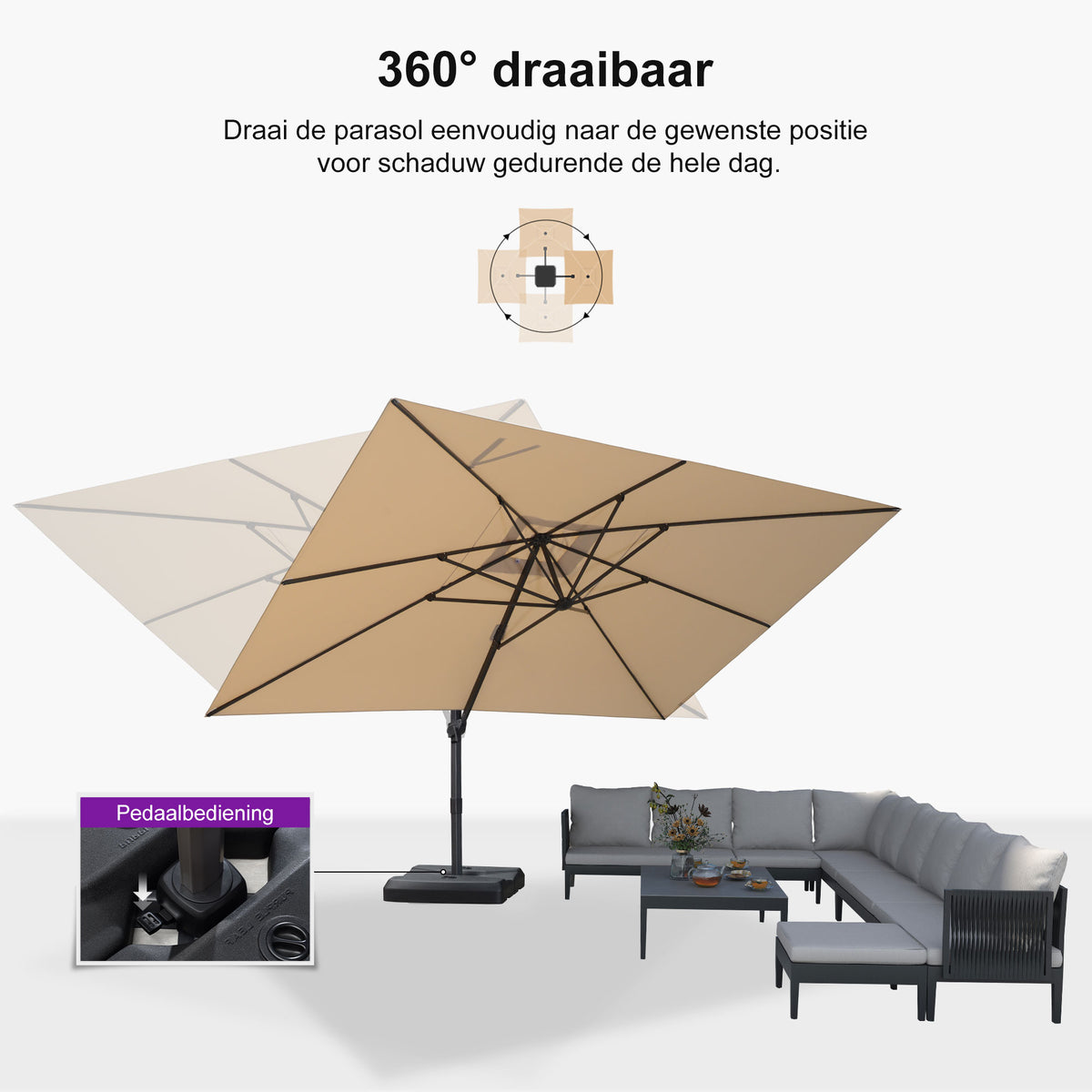 PURPLE LEAF Betaalbare Grote Parasol – Traploos Kantelbare Zweefparasol voor Tuin & Terras