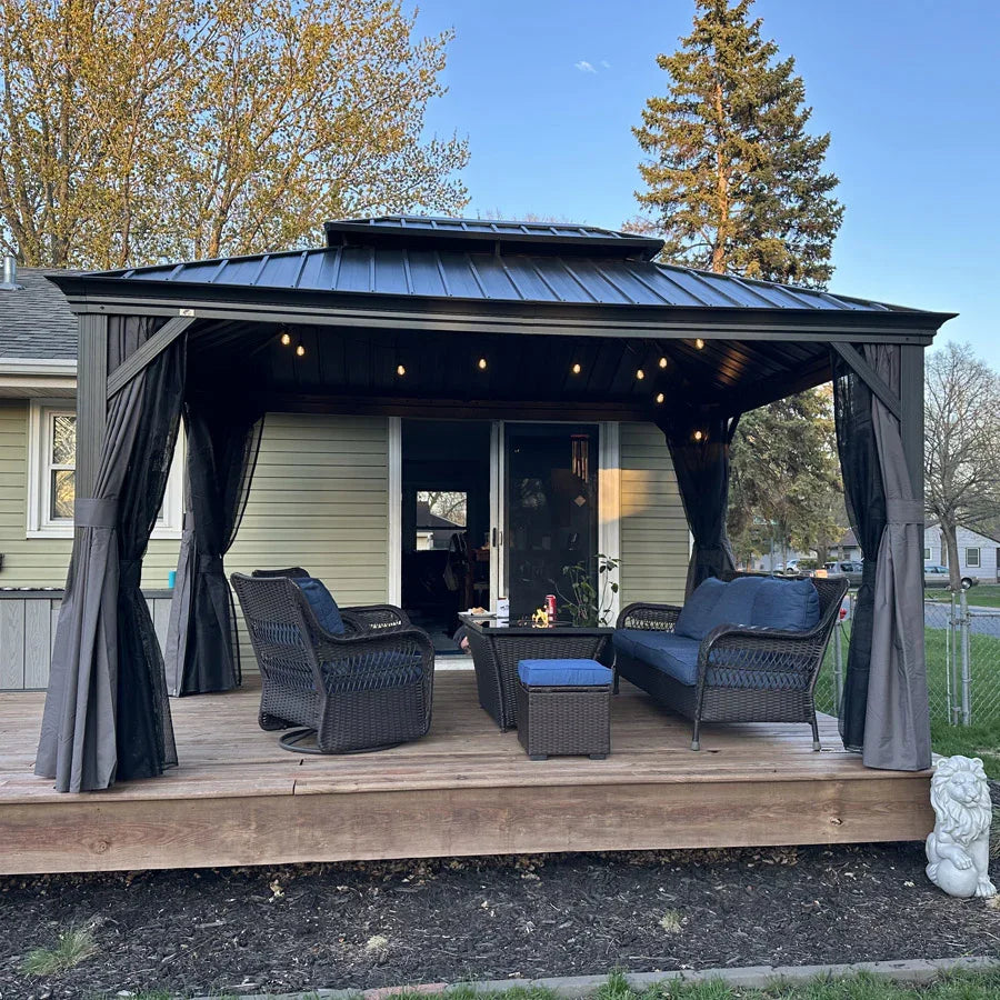 PURPLE LEAF Tuinpaviljoen Voor Achtertuin, Hardtop, Gegalvaniseerde Stalen Luifel, met Sfeerverlichting – Transparante Uitvoering