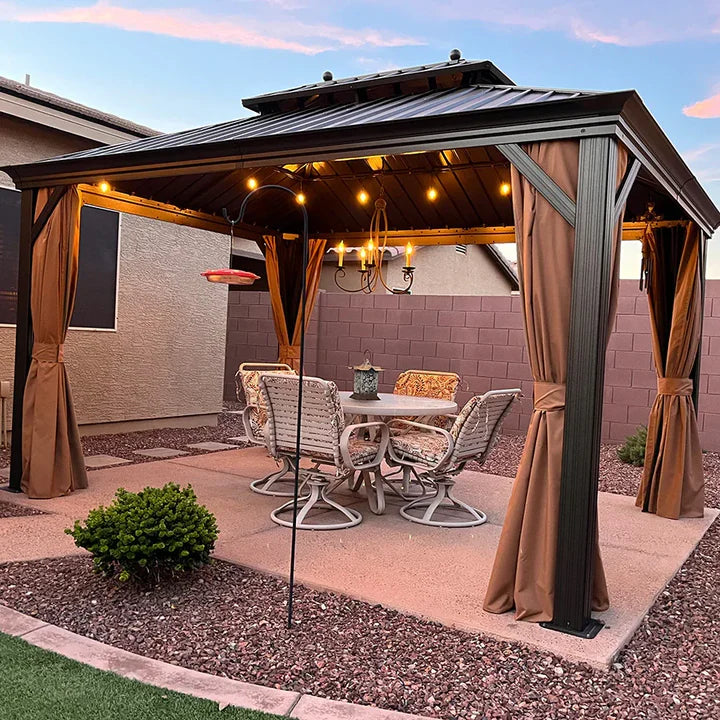 PURPLE LEAF Luxe Hardtop Paviljoen Bronzen Frame Dubbel Dak Tuin Warmwitte Verlichting