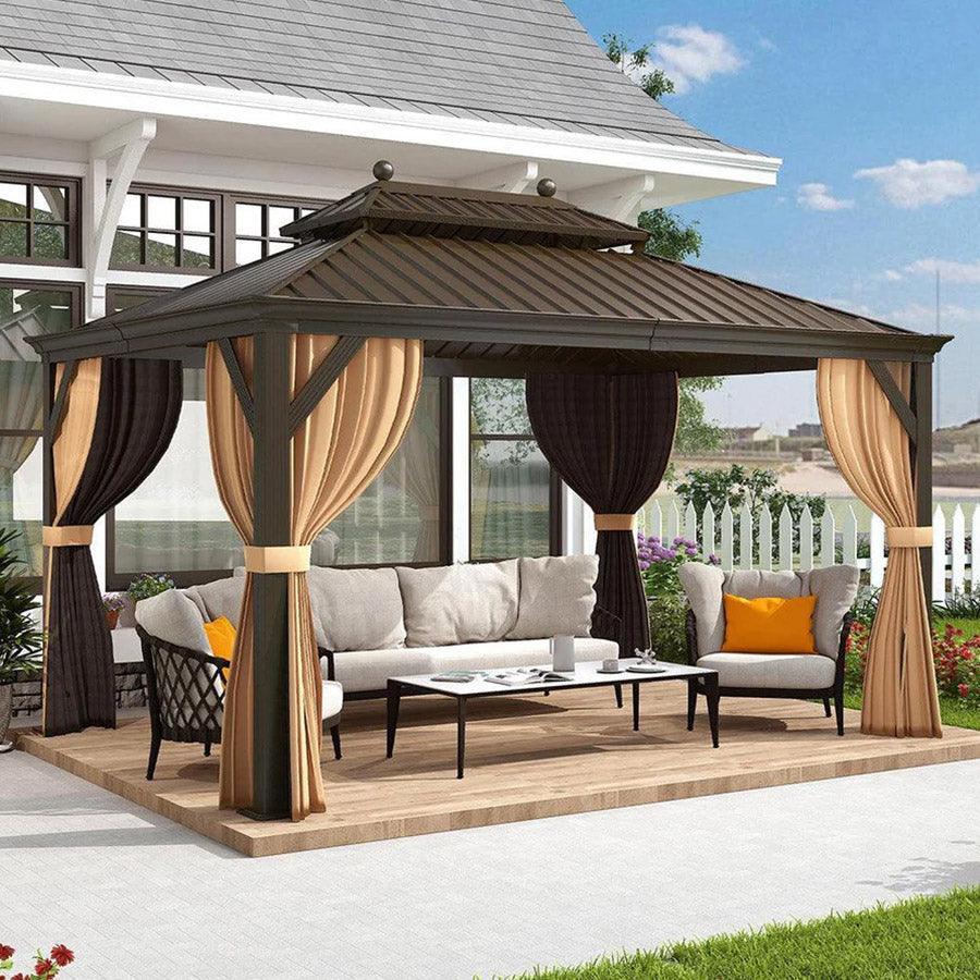 PURPLE LEAF Luxe Hardtop Paviljoen Bronzen Frame Dubbel Dak Tuin Warmwitte Verlichting
