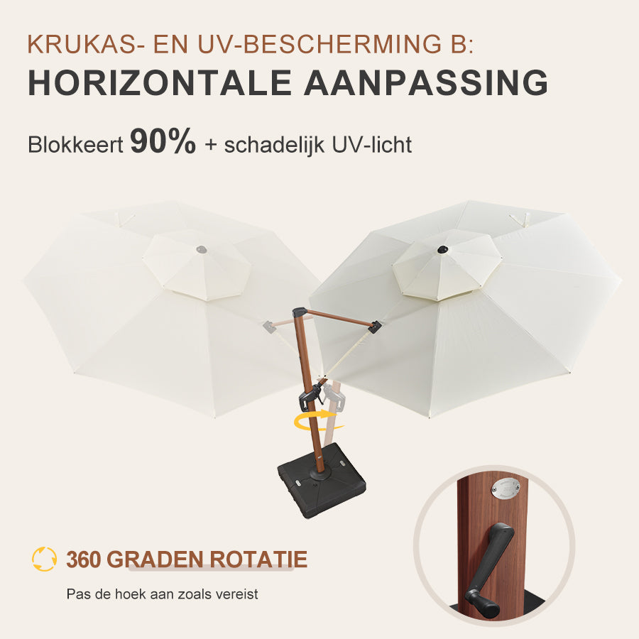 PURPLE LEAF Dubbele Top 330cm/365cm Ronde Aluminium Terrasparasol In Houtkleur