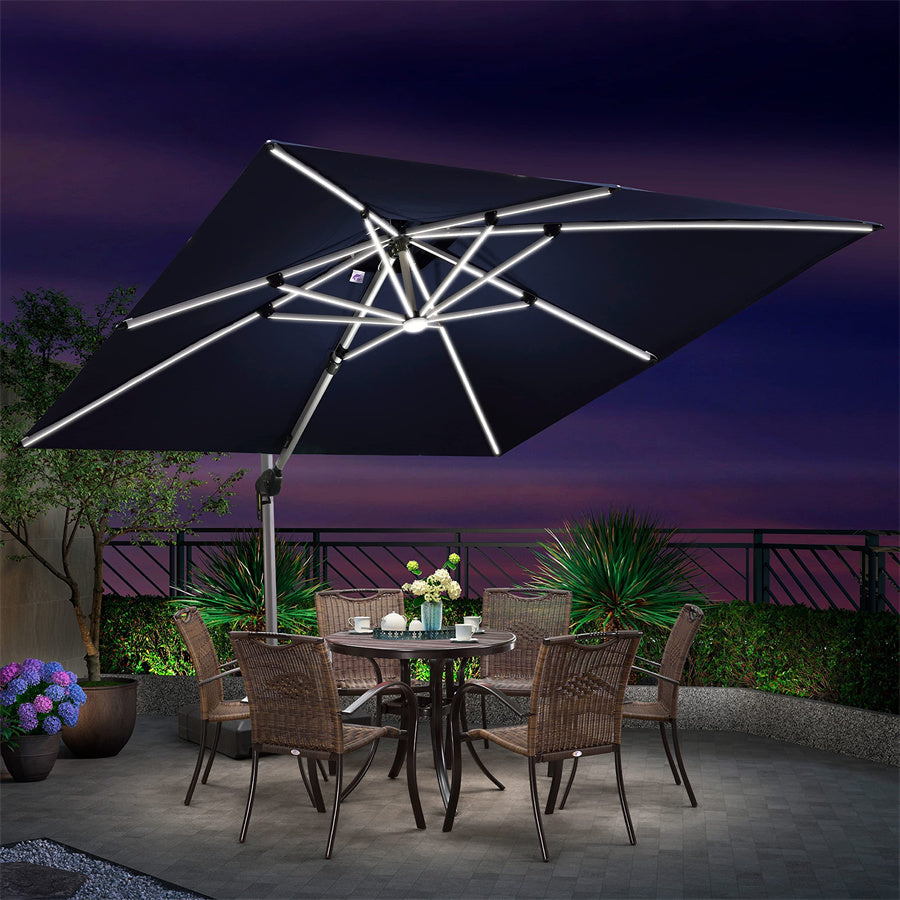 PURPLE LEAF Dubbele Top 300x300 / 330x330 cm Vierkant Outdoor Terrasparasol Met Verlichting