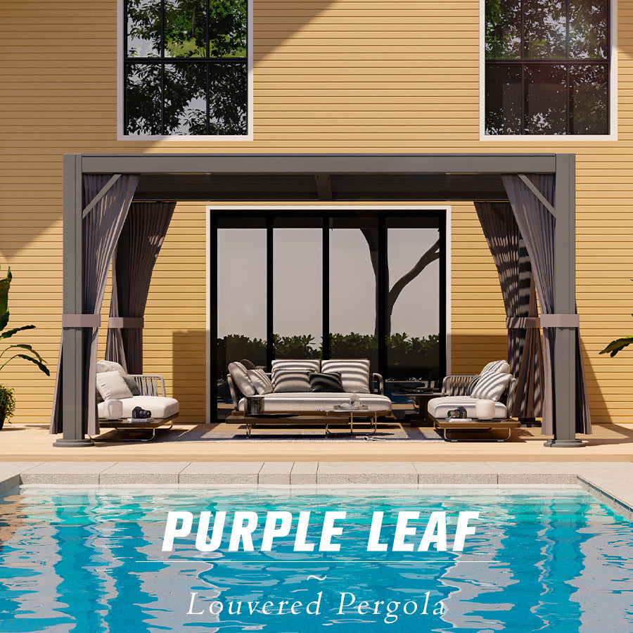 PURPLE LEAF Paviljoen 3 x 4 m Waterdichte Stalpergola met Roosterdak Aluminium Terrasoverkapping Hardtop Paviljoen met Klamboes en Gordijnen, Grijs