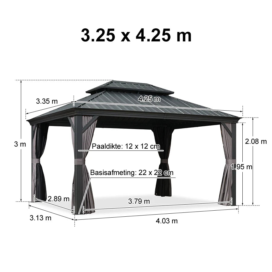PURPLE LEAF Tuinpaviljoen Voor Achtertuin, Hardtop, Gegalvaniseerde Stalen Luifel, met Sfeerverlichting – Transparante Uitvoering