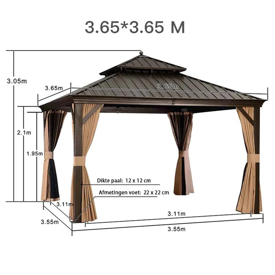 PURPLE LEAF Hardtop Prieel Frame Aluminium Gegalvaniseerd Stalen Dak Zonwering Partytent met Gordijn en Klamboe