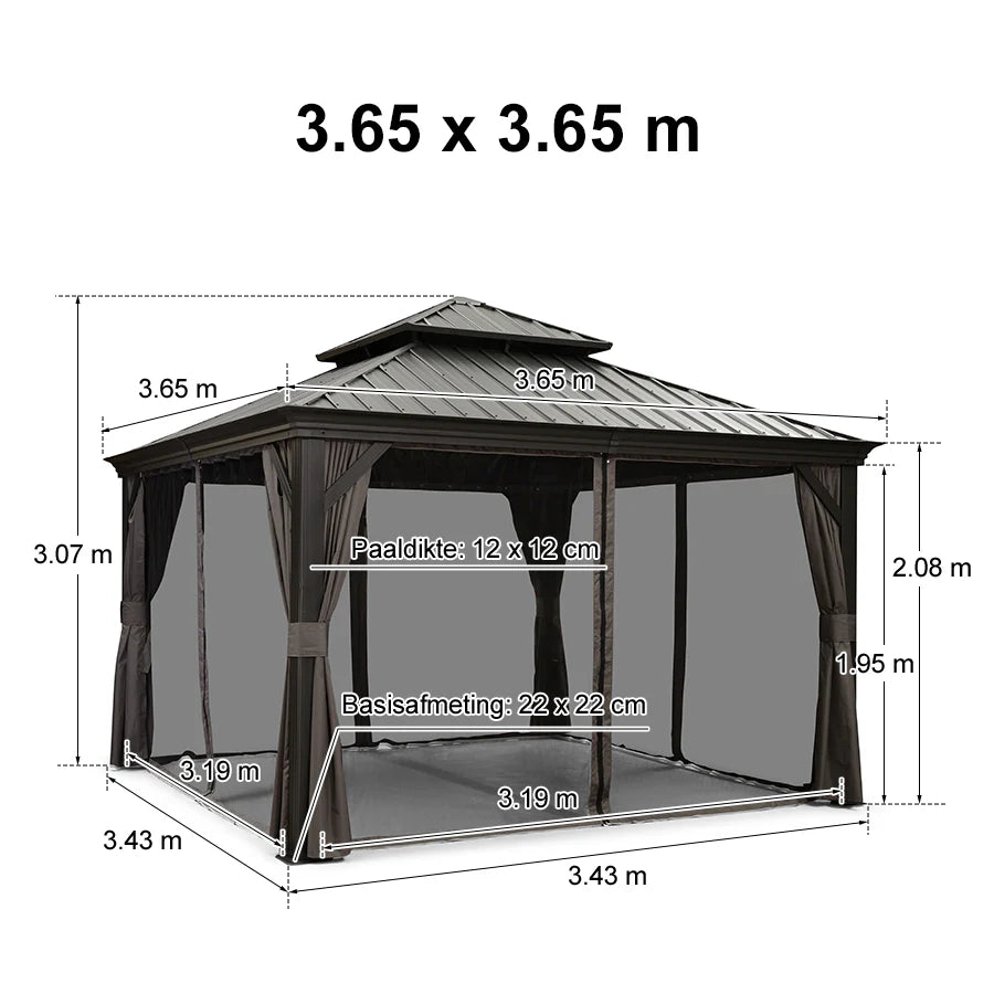 PURPLE LEAF Tuinpaviljoen Voor Achtertuin, Hardtop, Gegalvaniseerde Stalen Luifel, met Sfeerverlichting – Transparante Uitvoering