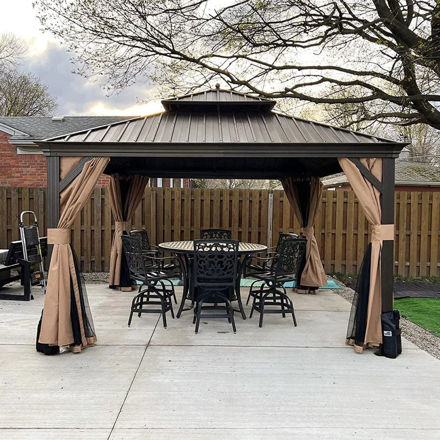 PURPLE LEAF Hardtop Prieel Frame Aluminium Gegalvaniseerd Stalen Dak Zonwering Partytent met Gordijn en Klamboe