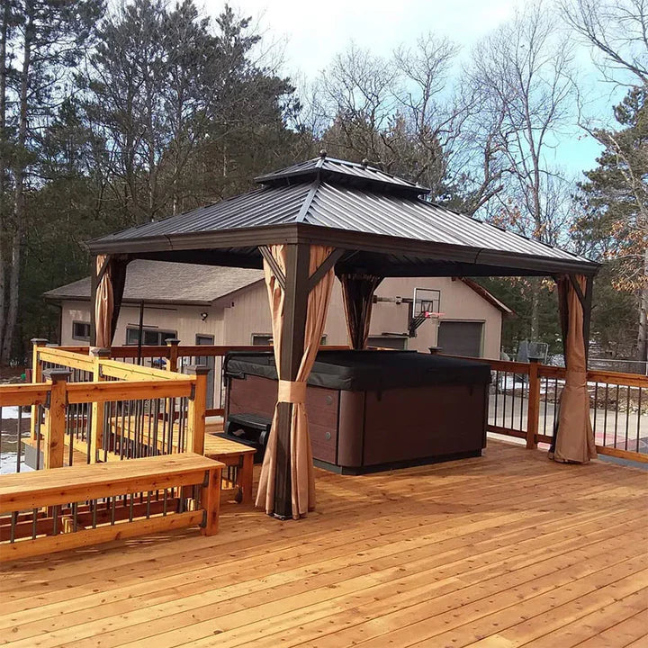 PURPLE LEAF Luxe Hardtop Paviljoen Bronzen Frame Dubbel Dak Tuin Warmwitte Verlichting