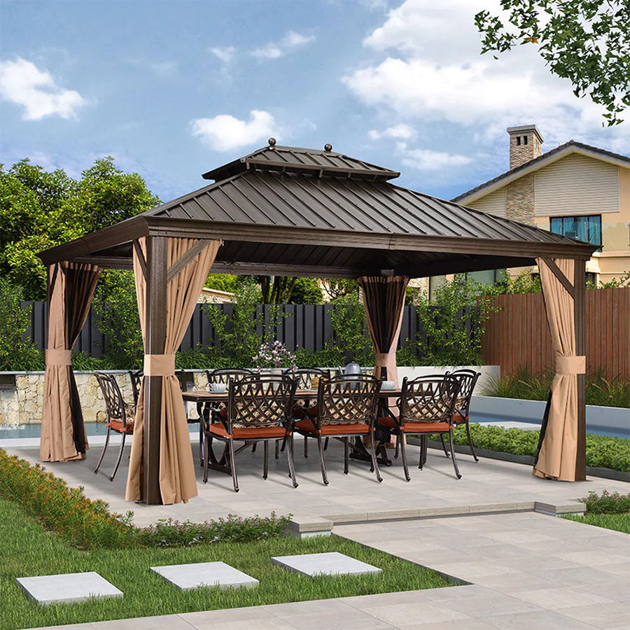 PURPLE LEAF Hardtop Prieel Frame Aluminium Gegalvaniseerd Stalen Dak Zonwering Partytent met Gordijn en Klamboe