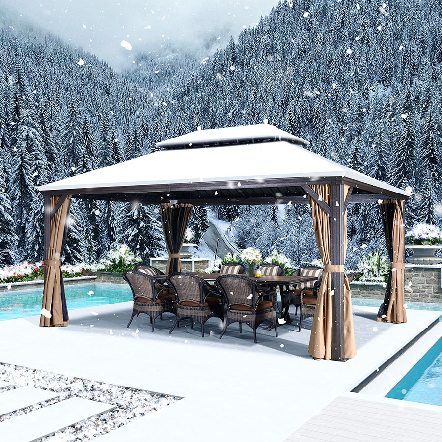 PURPLE LEAF Hardtop Prieel Frame Aluminium Gegalvaniseerd Stalen Dak Zonwering Partytent met Gordijn en Klamboe