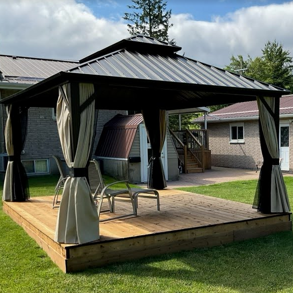 PURPLE LEAF Essential Hardtop Tuinpaviljoen Bronzen Frame Dubbel Dak Tuin Warmwitte Verlichting