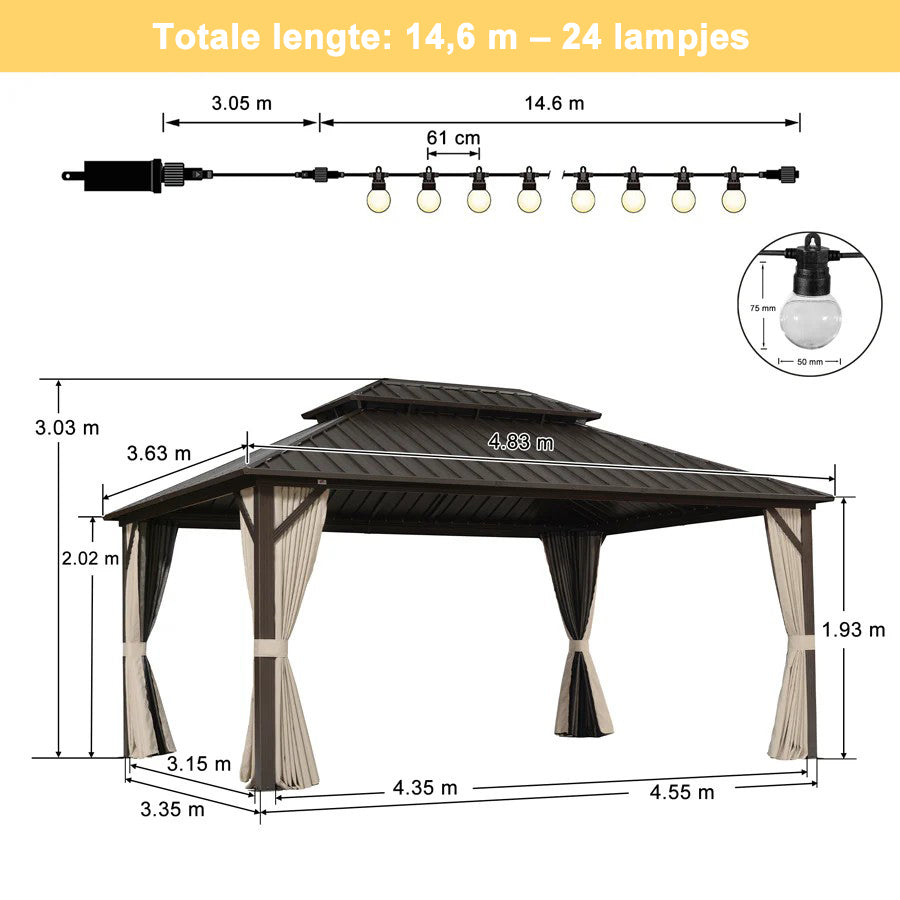 PURPLE LEAF Essential Hardtop Tuinpaviljoen Bronzen Frame Dubbel Dak Tuin Warmwitte Verlichting
