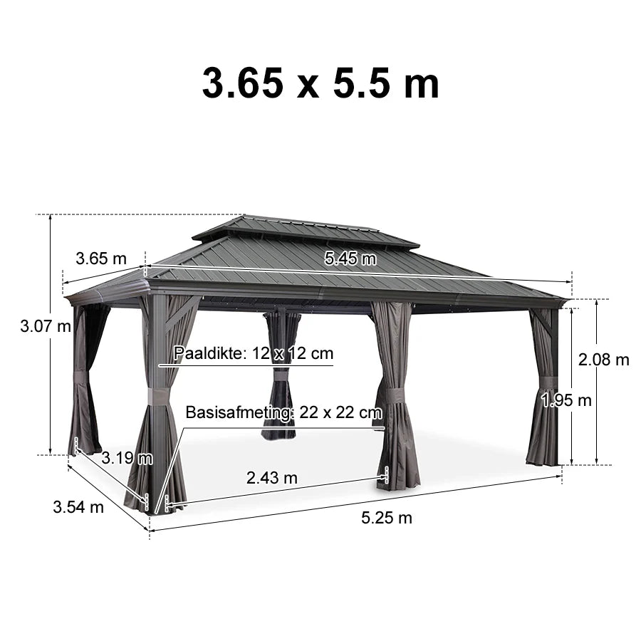 PURPLE LEAF Tuinpaviljoen Voor Achtertuin, Hardtop, Gegalvaniseerde Stalen Luifel, met Sfeerverlichting – Transparante Uitvoering
