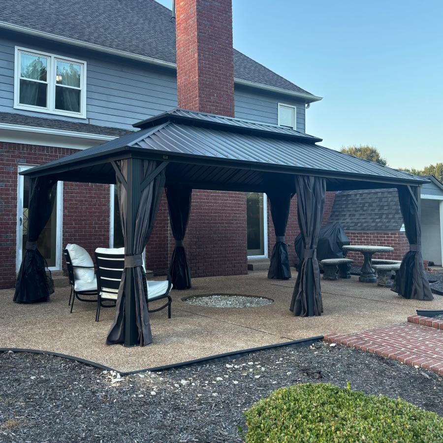 PURPLE LEAF Hardtop Tuinpaviljoen Essential met Warmwitte Verlichting, Gegalvaniseerd Stalen Dak, Aluminium Frame, Gordijnen en Klamboe – Grijs