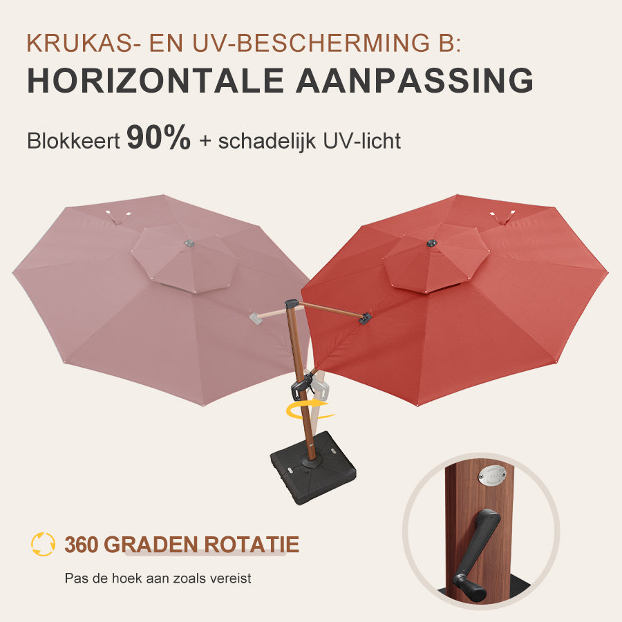 PURPLE LEAF Dubbele Top 330cm/365cm Ronde Aluminium Terrasparasol In Houtkleur