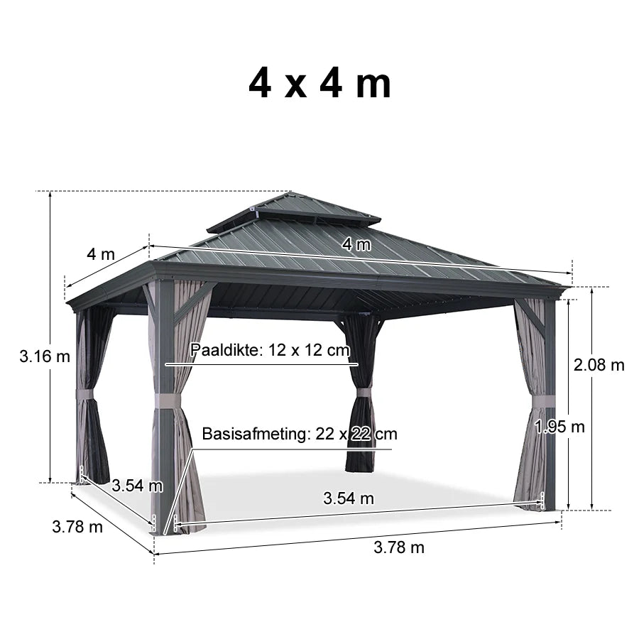 PURPLE LEAF Tuinpaviljoen Voor Achtertuin, Hardtop, Gegalvaniseerde Stalen Luifel, met Sfeerverlichting – Transparante Uitvoering