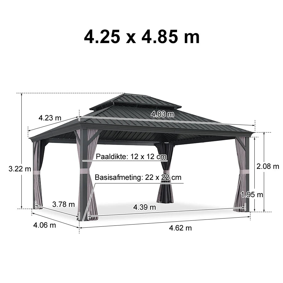 PURPLE LEAF Tuinpaviljoen Voor Achtertuin, Hardtop, Gegalvaniseerde Stalen Luifel, met Sfeerverlichting – Transparante Uitvoering
