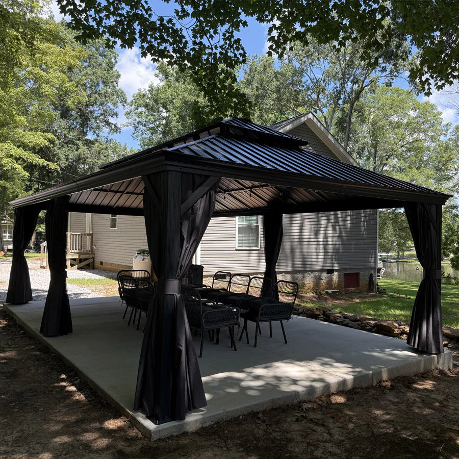 PURPLE LEAF Tuinpaviljoen Voor Achtertuin, Hardtop, Gegalvaniseerde Stalen Luifel, met Sfeerverlichting – Transparante Uitvoering