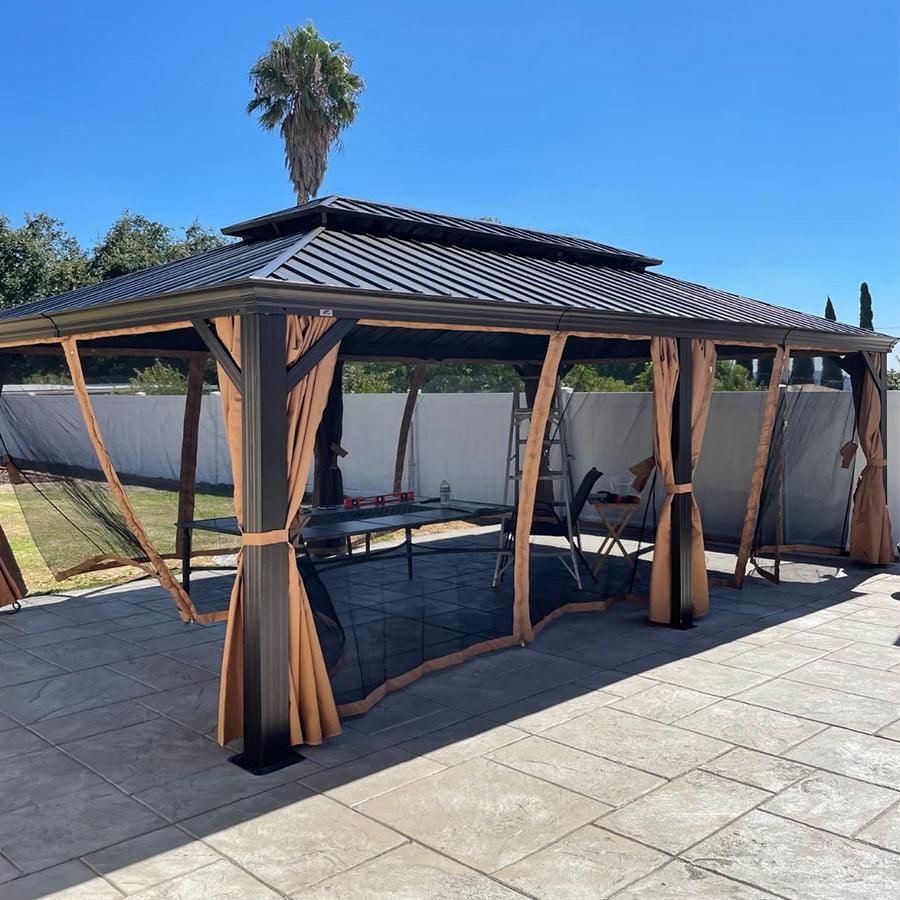 PURPLE LEAF Hardtop Prieel Frame Aluminium Gegalvaniseerd Stalen Dak Zonwering Partytent met Gordijn en Klamboe