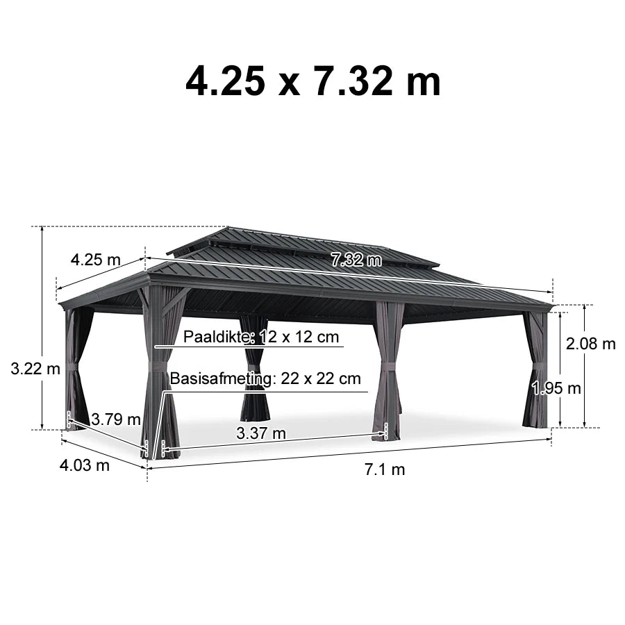 PURPLE LEAF Tuinpaviljoen Voor Achtertuin, Hardtop, Gegalvaniseerde Stalen Luifel, met Sfeerverlichting – Transparante Uitvoering
