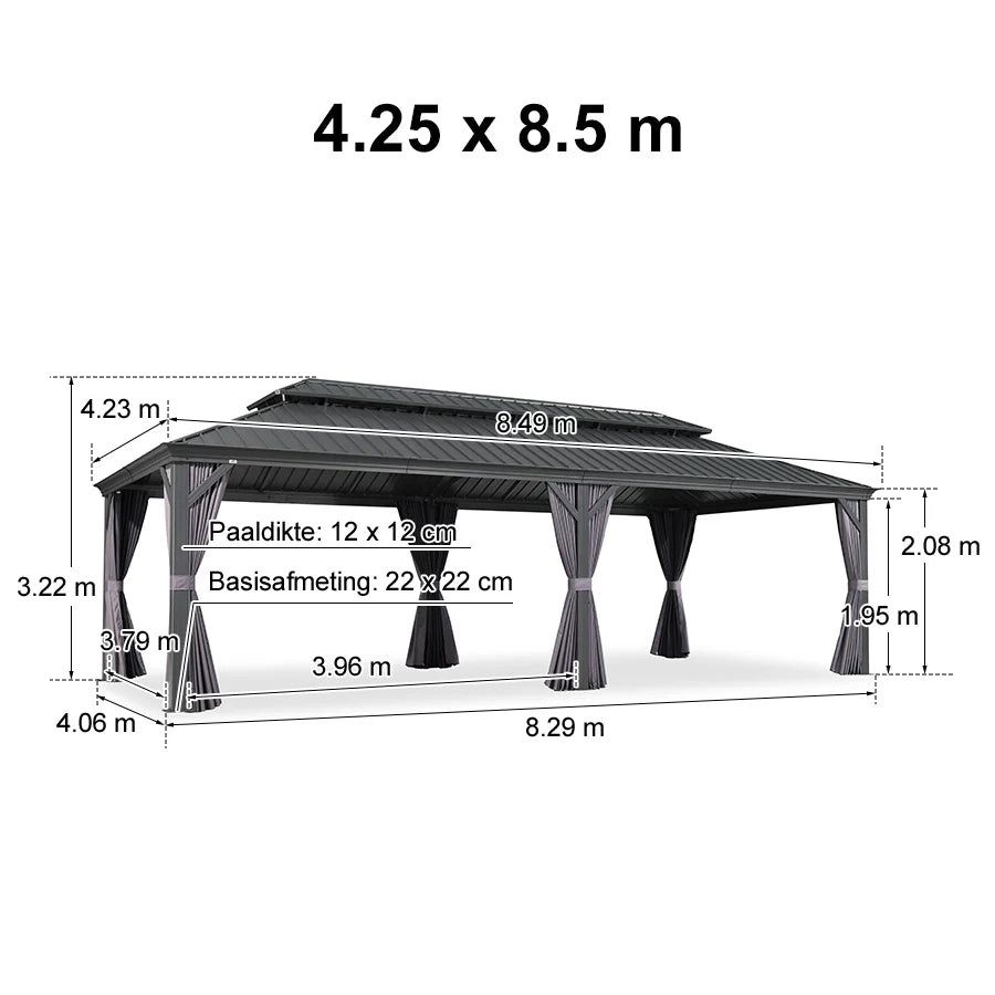 PURPLE LEAF Tuinpaviljoen Voor Achtertuin, Hardtop, Gegalvaniseerde Stalen Luifel, met Sfeerverlichting – Transparante Uitvoering