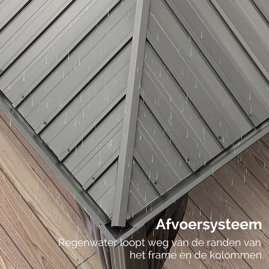 PURPLE LEAF Tuinpaviljoen Voor Achtertuin Grijs Hardtop Gegalvaniseerd Stalen Dak Luifel met Upgrade Gordijn