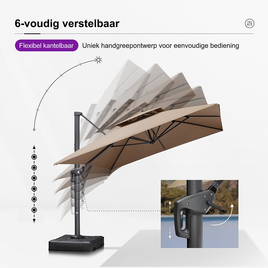 PURPLE LEAF Zweefparasol, Luxe Parasol voor Terras en Tuin met UV-bescherming