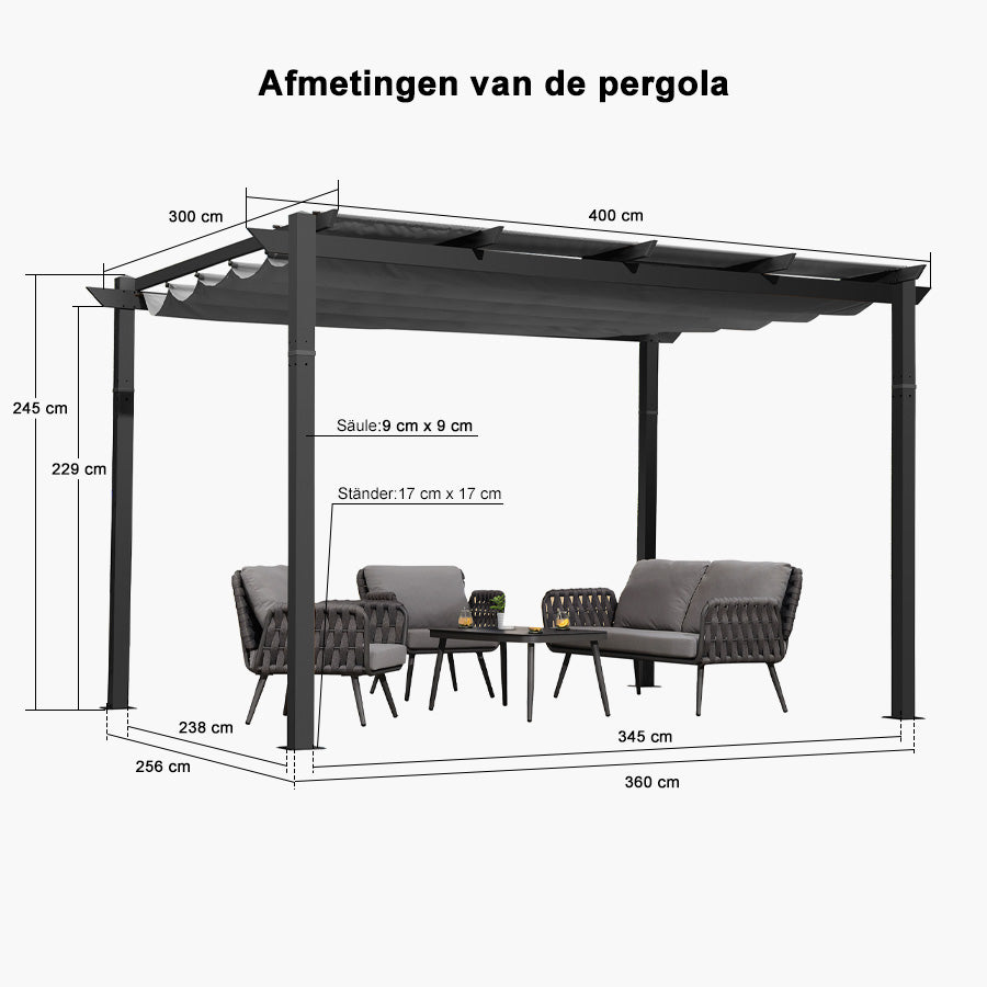 PURPLE LEAF Intrekbare aluminium buitenpergola met zonnescherm luifel, patio, achtertuin schuilplaats, metalen barbecue paviljoen-PRG