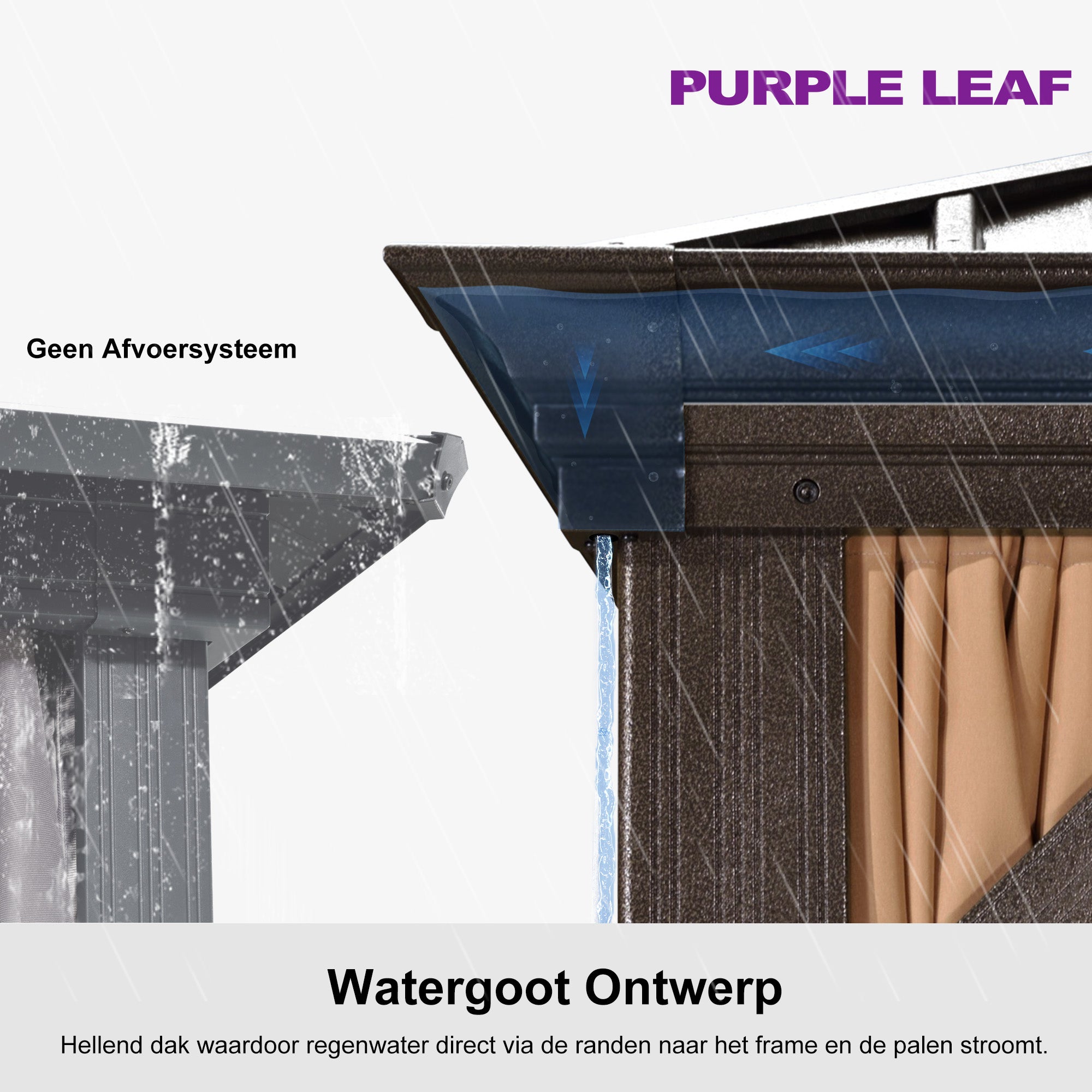 PURPLE LEAF Hardtop Prieel Frame Aluminium Gegalvaniseerd Stalen Dak Zonwering Partytent met Gordijn en Klamboe