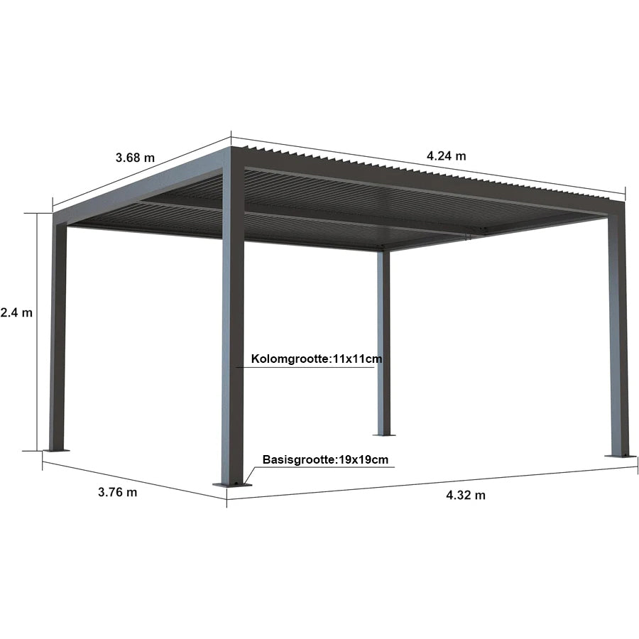 PURPLE LEAF Pergola 3 x 4 m Waterdicht Stabiel Wintervast Paviljoen met Raamdak Vrijstaand Verstelbaar Aluminium Raamdak Patio, Grijs