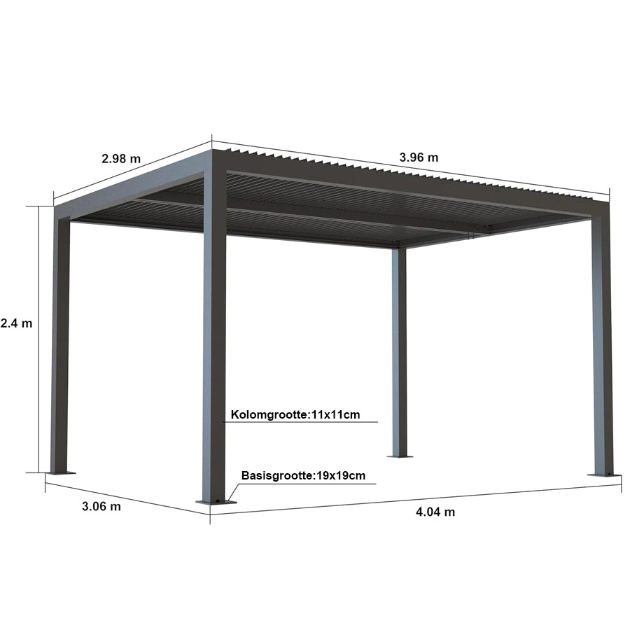 PURPLE LEAF Pergola 3 x 4 m Waterdicht Stabiel Wintervast Paviljoen met Raamdak Vrijstaand Verstelbaar Aluminium Raamdak Patio, Grijs