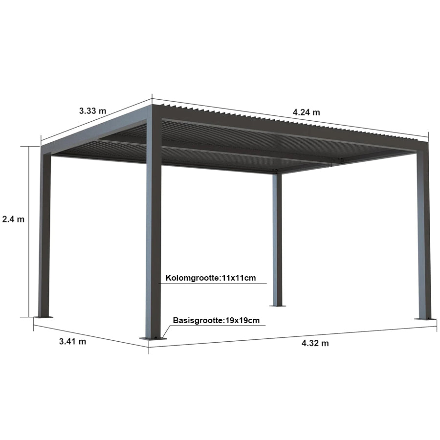 PURPLE LEAF Pergola 3 x 4 m Waterdicht Stabiel Wintervast Paviljoen met Raamdak Vrijstaand Verstelbaar Aluminium Raamdak Patio, Grijs