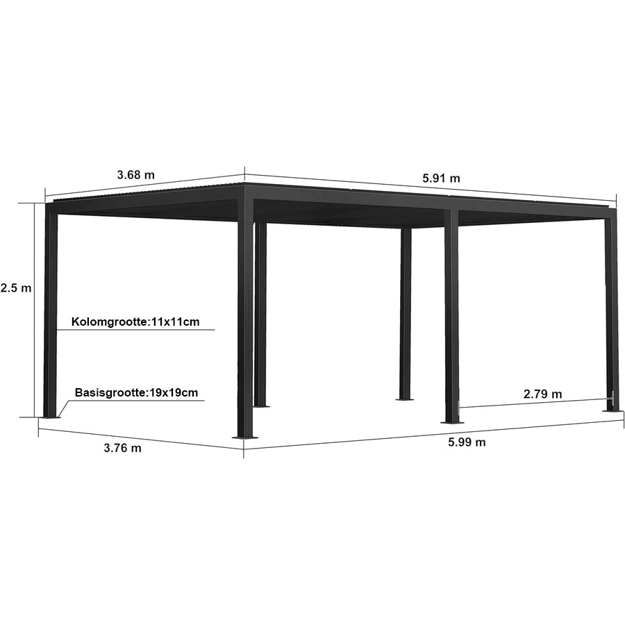 PURPLE LEAF Pergola 3 x 4 m Waterdicht Stabiel Wintervast Paviljoen met Raamdak Vrijstaand Verstelbaar Aluminium Raamdak Patio, Grijs