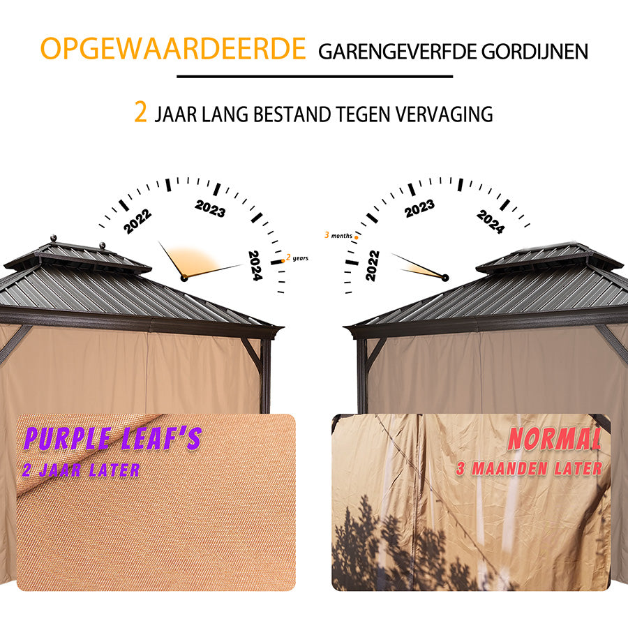 PURPLE LEAF Hardtop Prieel Frame Aluminium Gegalvaniseerd Stalen Dak Zonwering Partytent met Gordijn en Klamboe