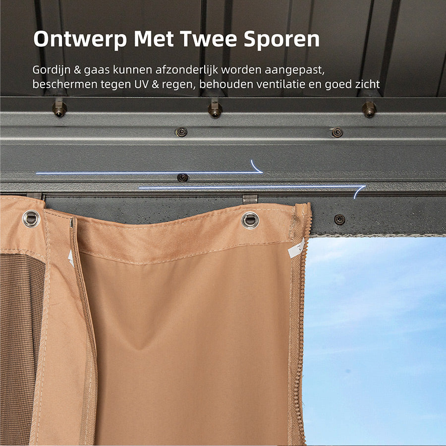 PURPLE LEAF Hardtop Prieel Frame Aluminium Gegalvaniseerd Stalen Dak Zonwering Partytent met Gordijn en Klamboe