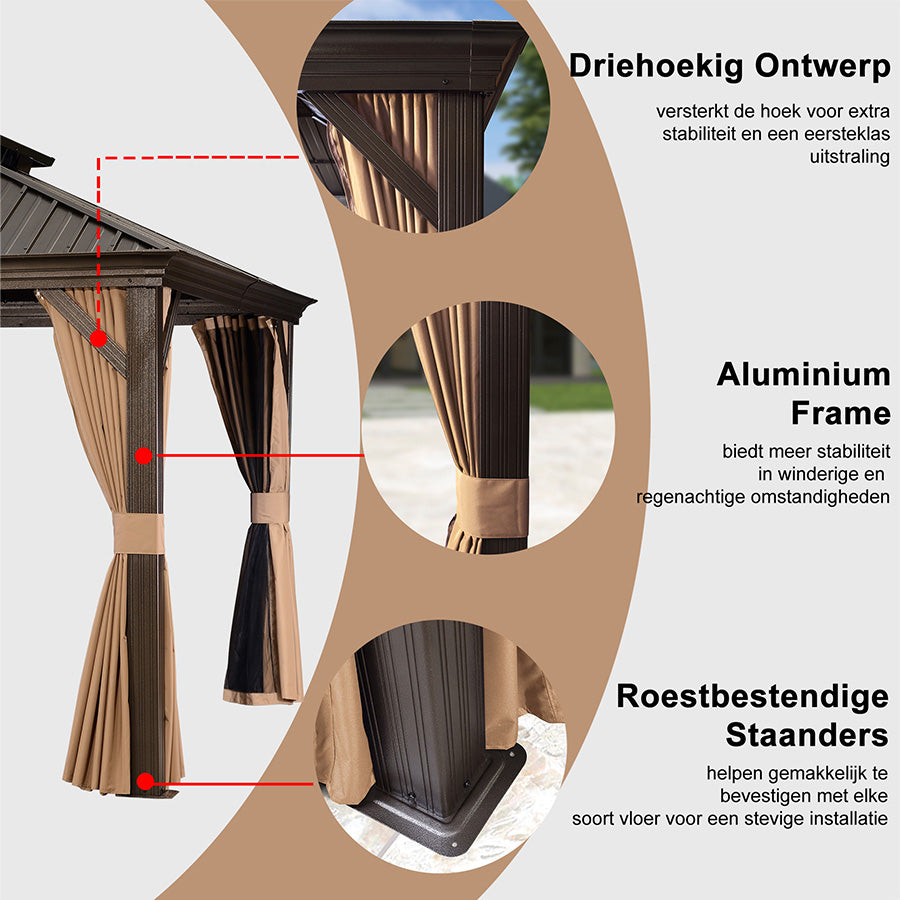PURPLE LEAF Hardtop Prieel Frame Aluminium Gegalvaniseerd Stalen Dak Zonwering Partytent met Gordijn en Klamboe