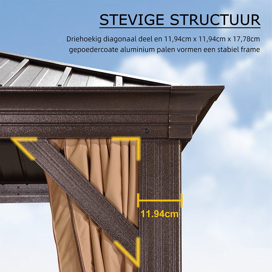 PURPLE LEAF Hardtop Prieel Frame Aluminium Gegalvaniseerd Stalen Dak Zonwering Partytent met Gordijn en Klamboe