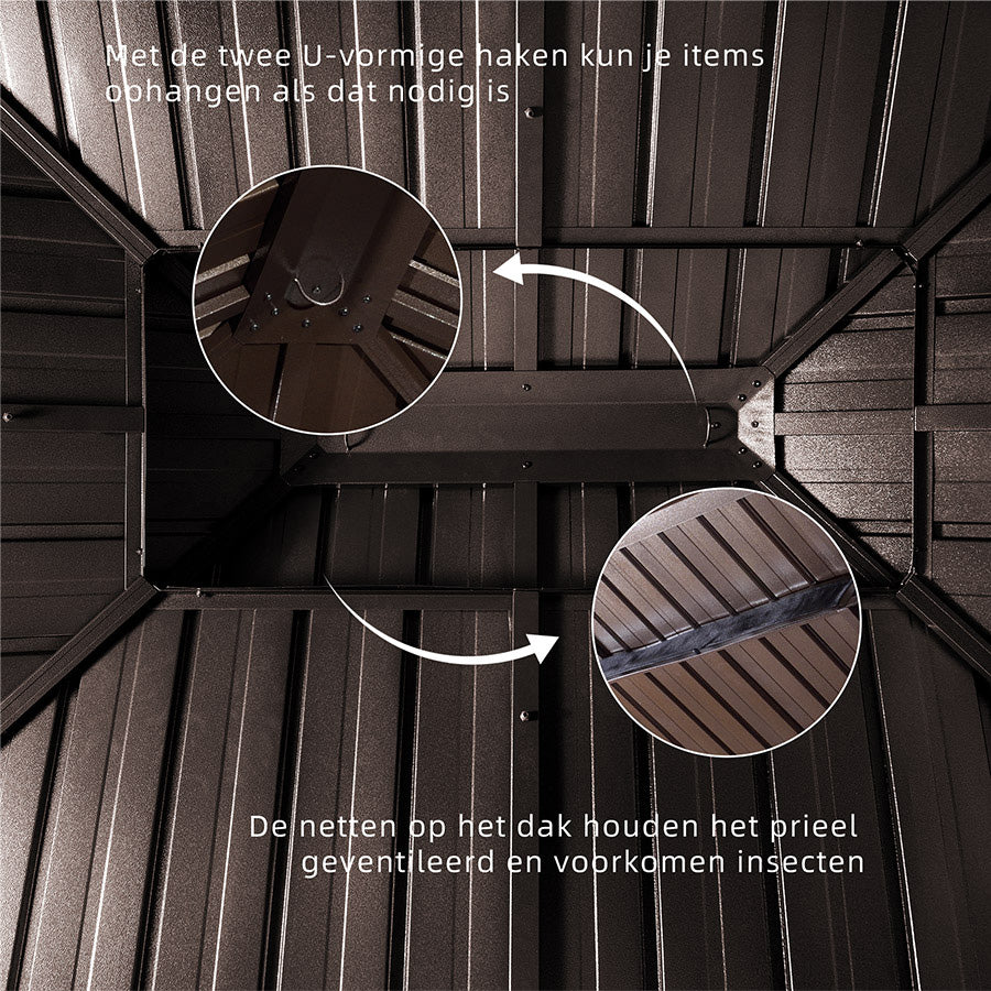 PURPLE LEAF Hardtop Prieel Frame Aluminium Gegalvaniseerd Stalen Dak Zonwering Partytent met Gordijn en Klamboe