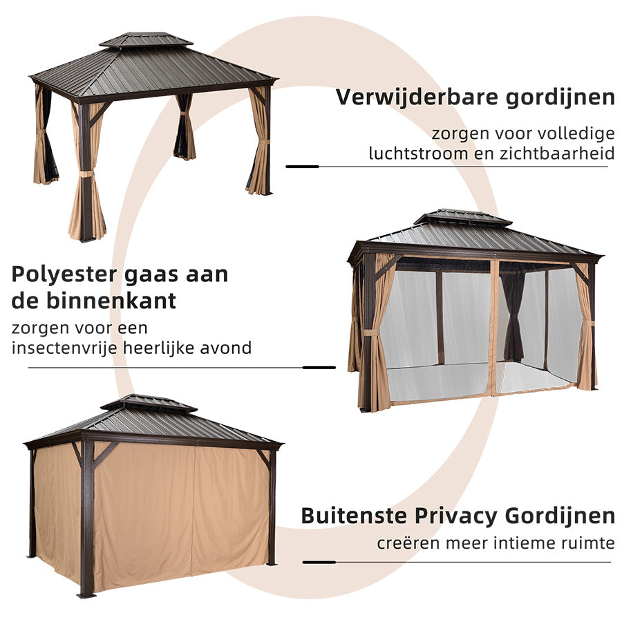 PURPLE LEAF Hardtop Prieel Frame Aluminium Gegalvaniseerd Stalen Dak Zonwering Partytent met Gordijn en Klamboe