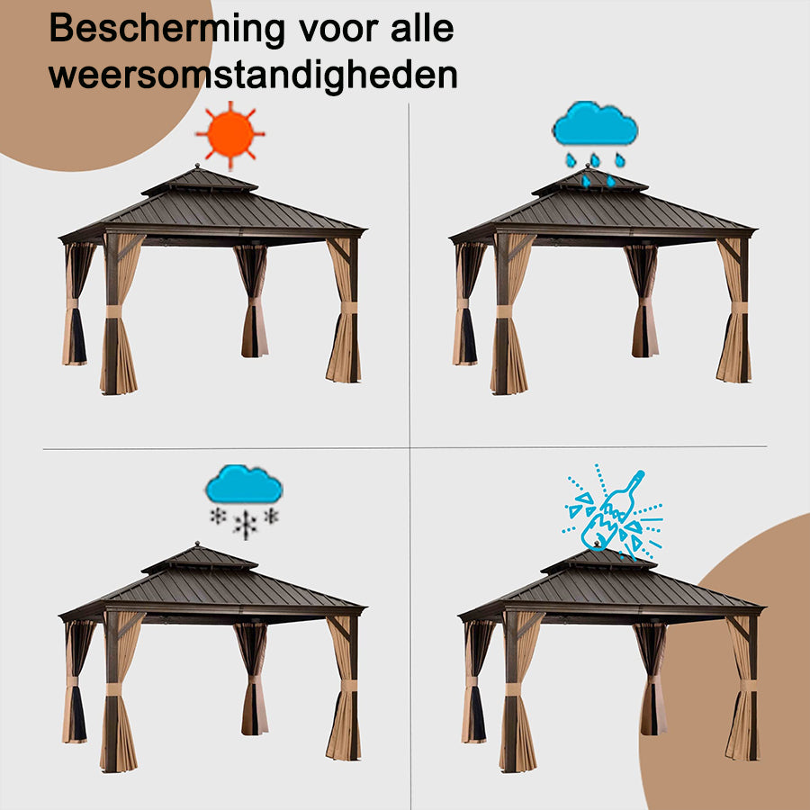 PURPLE LEAF Hardtop Prieel Frame Aluminium Gegalvaniseerd Stalen Dak Zonwering Partytent met Gordijn en Klamboe